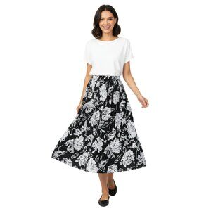SB Sport Floral Black and White Midi Free Flow Rayon Skirt - Size Large